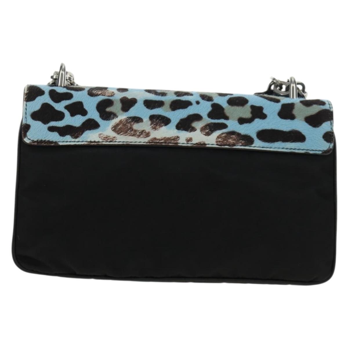 PRADA Chain Shoulder Bag Unborn Calf Skin Light Blue Silver Auth 189257V