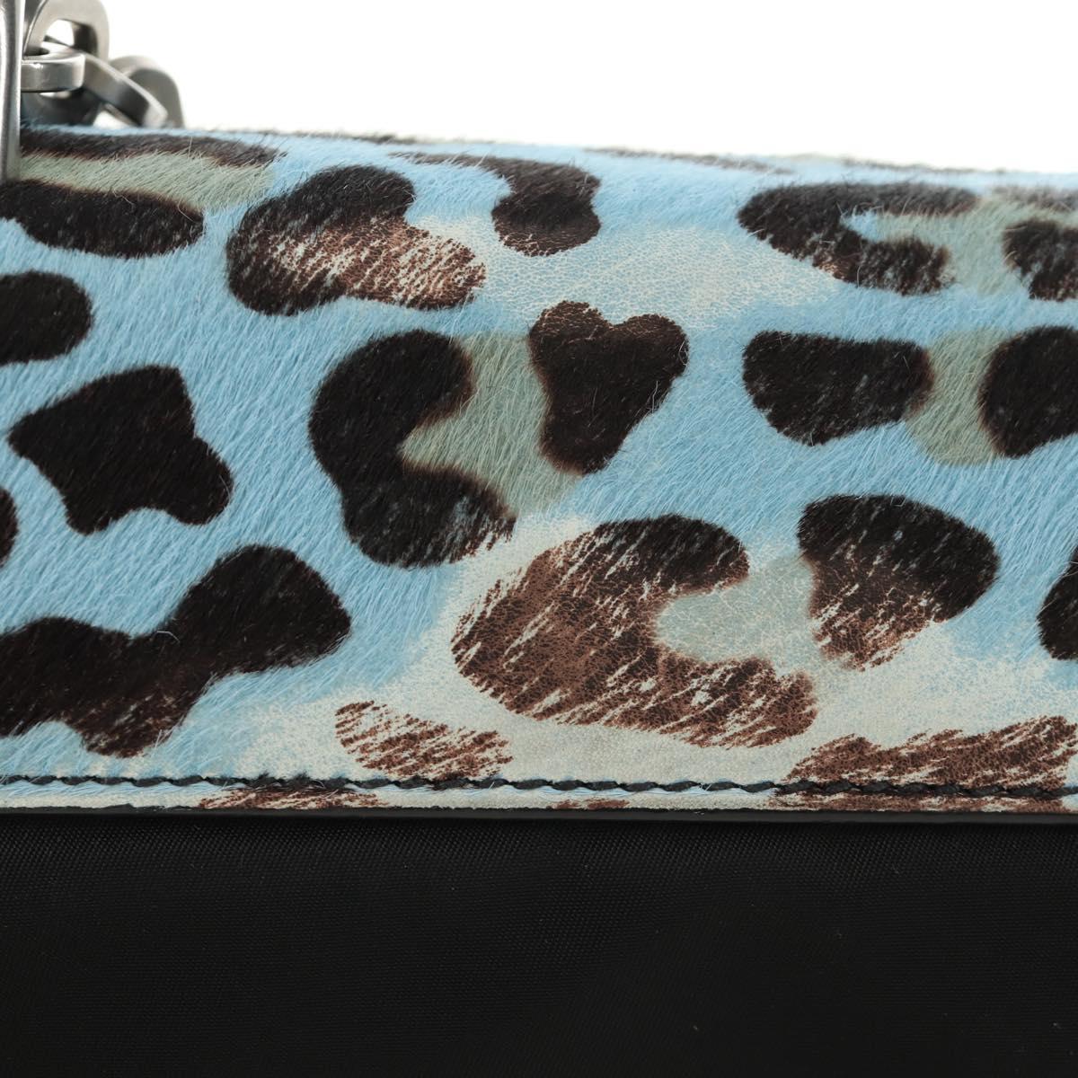PRADA Chain Shoulder Bag Unborn Calf Skin Light Blue Silver Auth 189257V