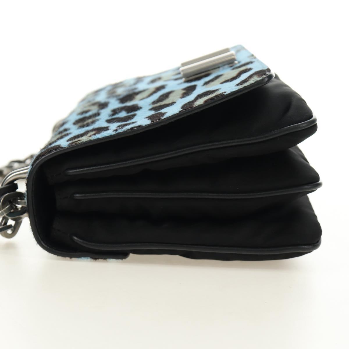 PRADA Chain Shoulder Bag Unborn Calf Skin Light Blue Silver Auth 189257V