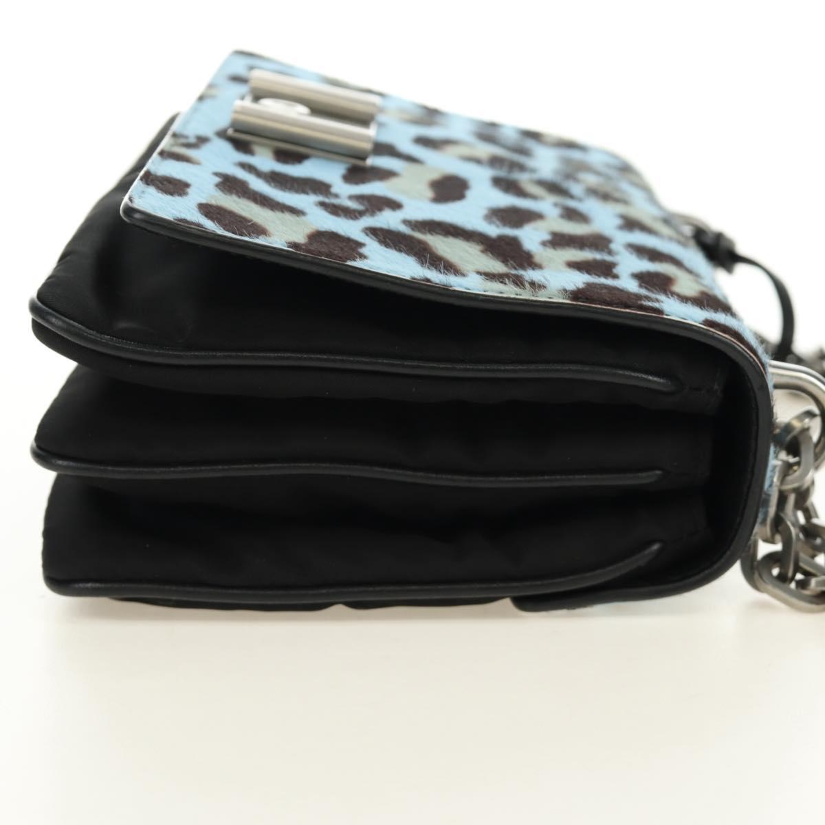 PRADA Chain Shoulder Bag Unborn Calf Skin Light Blue Silver Auth 189257V