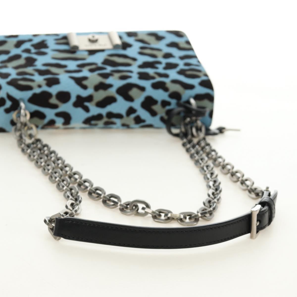 PRADA Chain Shoulder Bag Unborn Calf Skin Light Blue Silver Auth 189257V