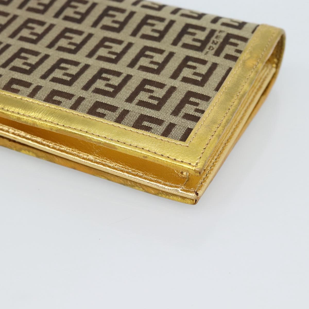 FENDI Zucchino Canvas Chain Wallet Shoulder Bag Beige Gold Auth 189259V