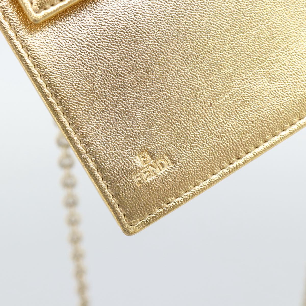 FENDI Zucchino Canvas Chain Wallet Shoulder Bag Beige Gold Auth 189259V