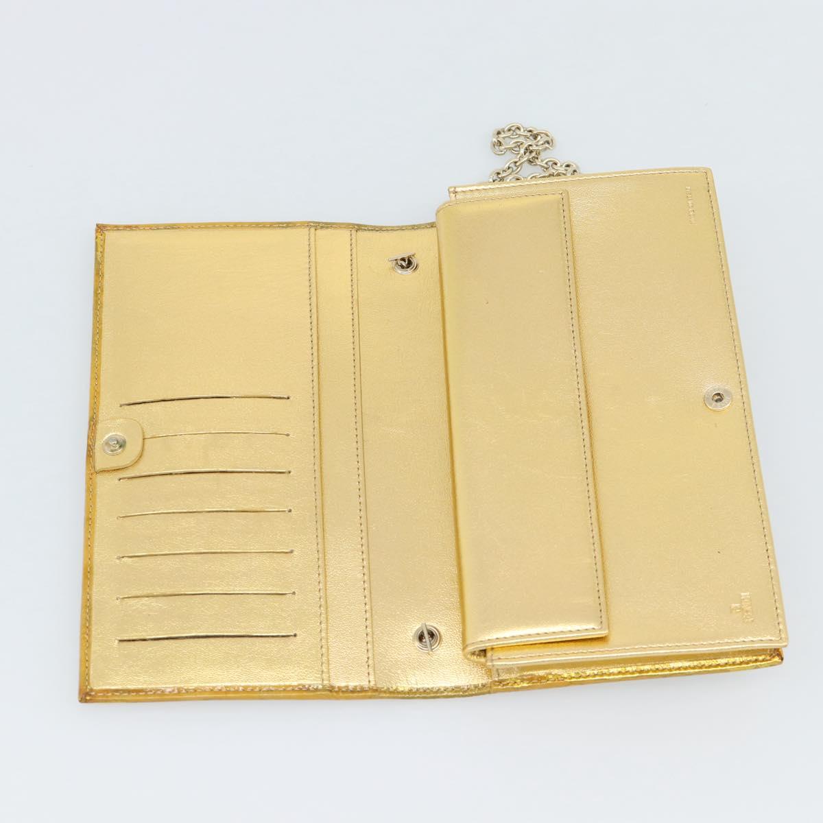 FENDI Zucchino Canvas Chain Wallet Shoulder Bag Beige Gold Auth 189259V