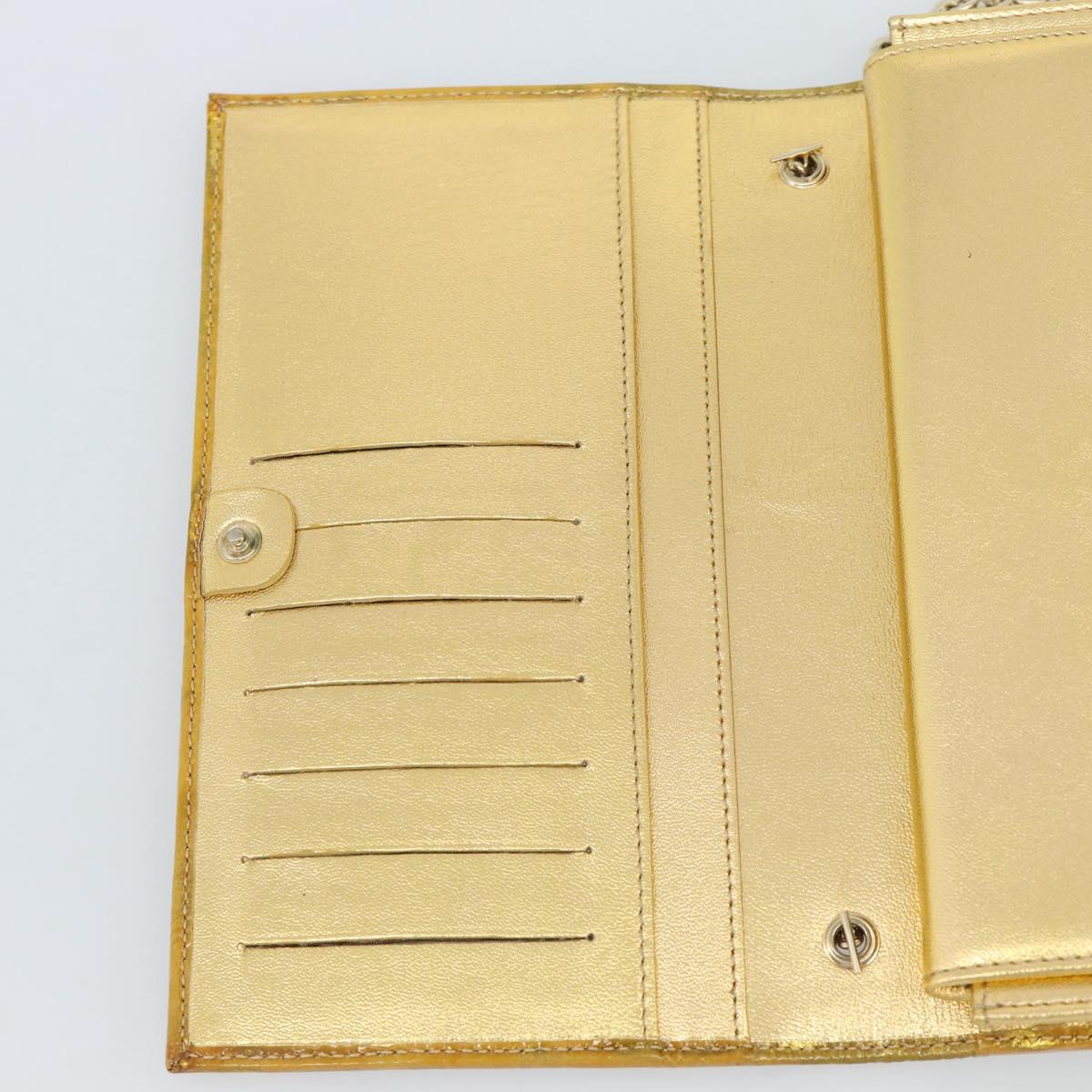 FENDI Zucchino Canvas Chain Wallet Shoulder Bag Beige Gold Auth 189259V
