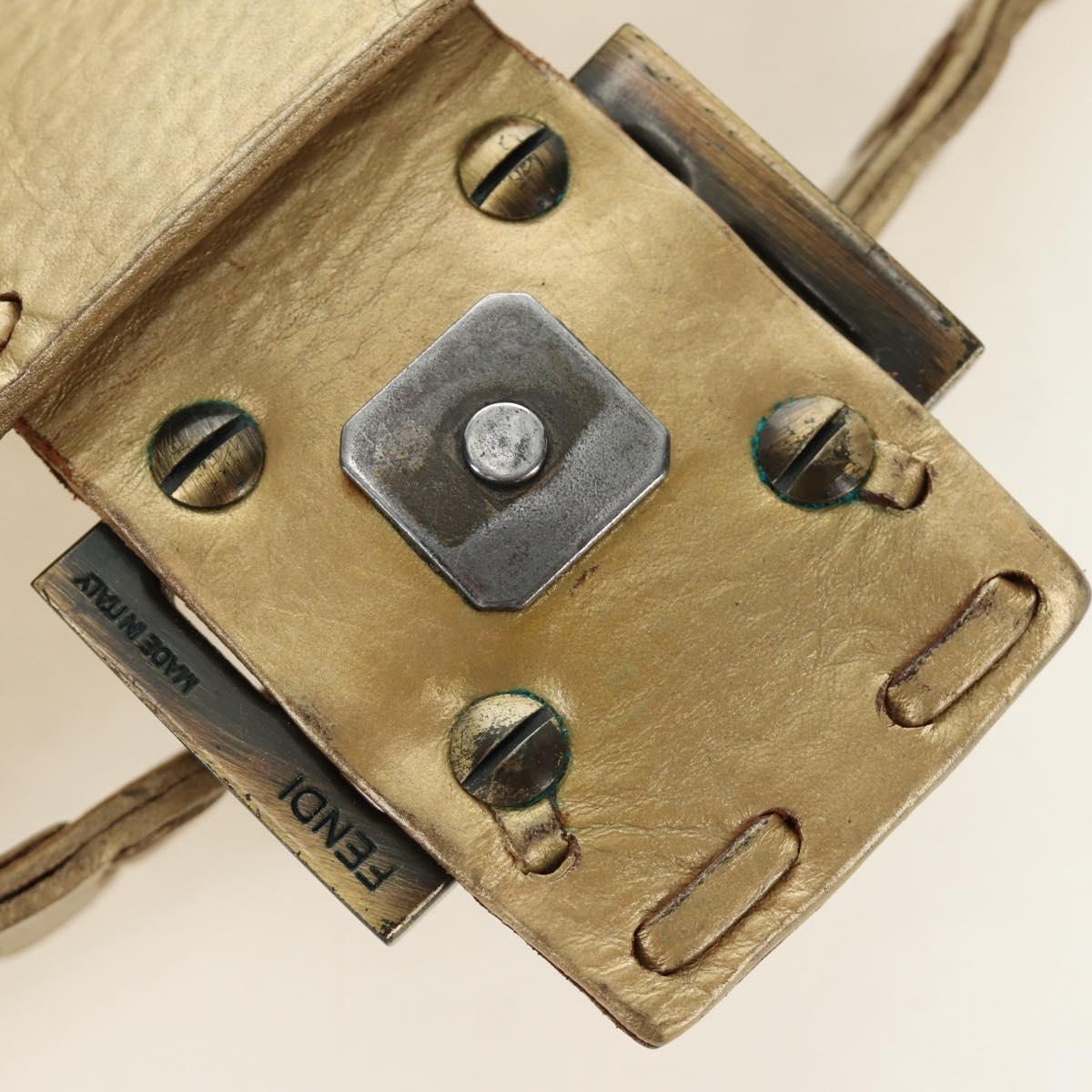 FENDI Zucca Canvas Mamma Baguette Shoulder Bag Leather Gold Auth 189267SAM