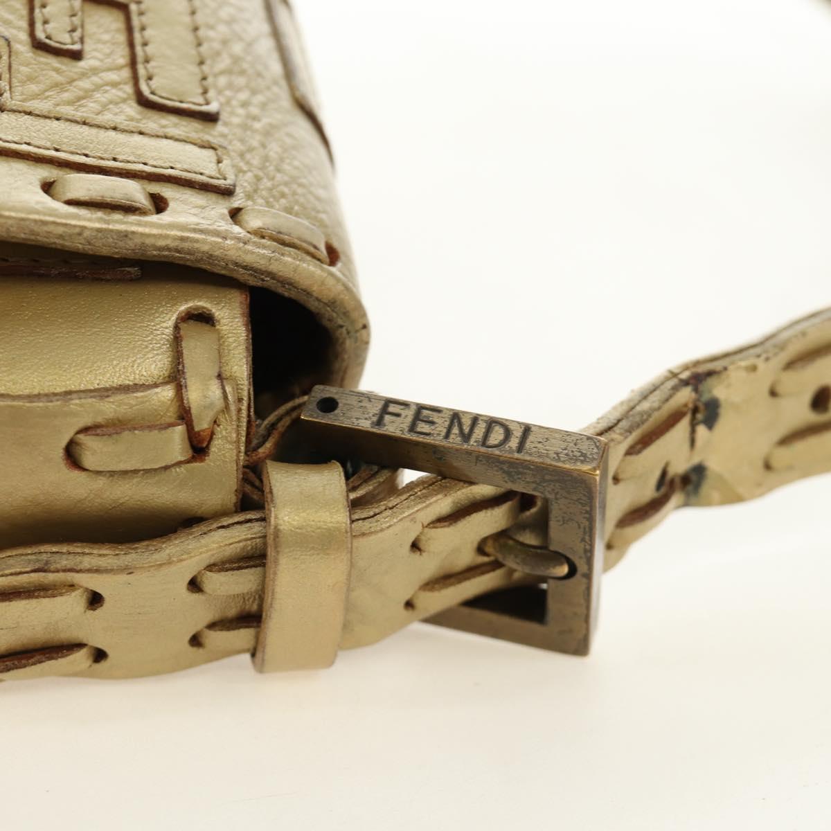 FENDI Zucca Canvas Mamma Baguette Shoulder Bag Leather Gold Auth 189267SAM