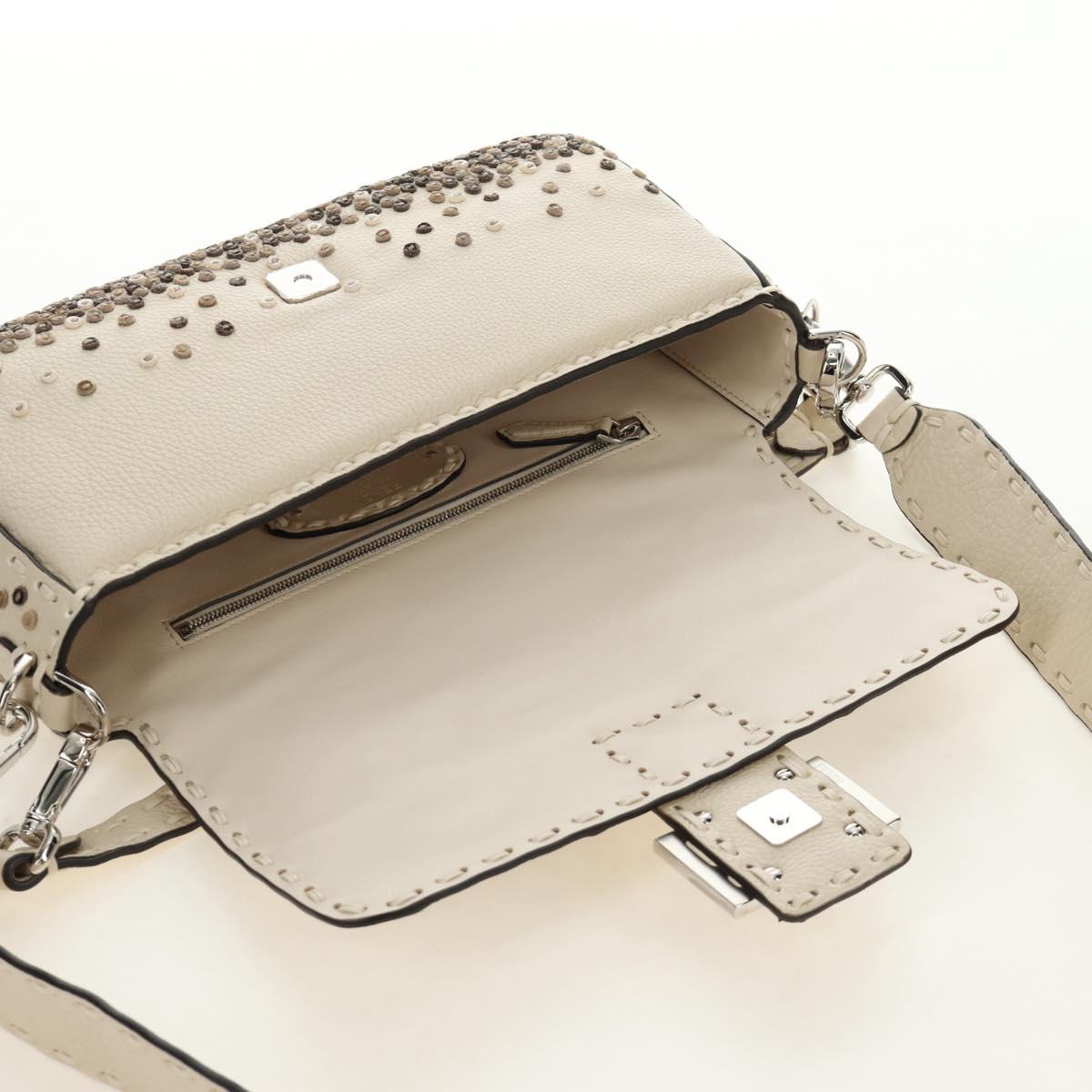 FENDI Celeria Mamma Baguette Shoulder Bag Leather 2way Ivory Auth 189268SAM