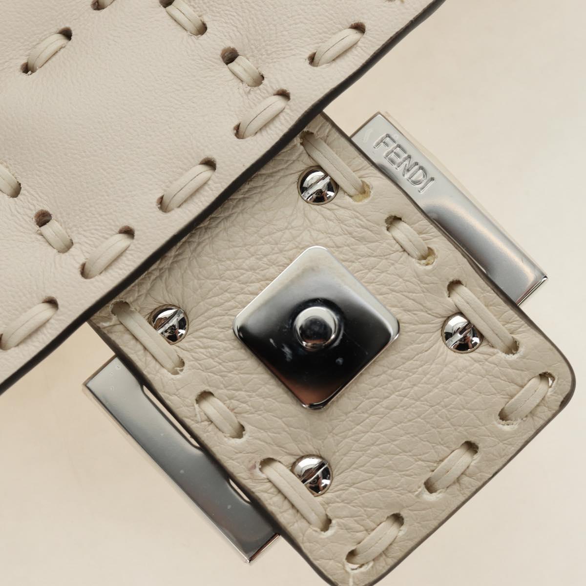 FENDI Celeria Mamma Baguette Shoulder Bag Leather 2way Ivory Auth 189268SAM