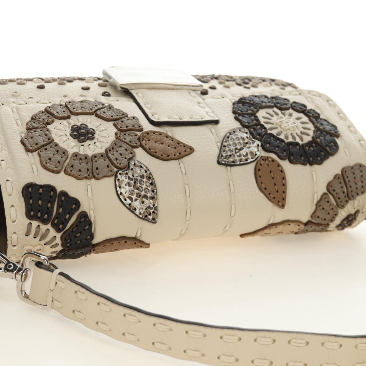 FENDI Celeria Mamma Baguette Shoulder Bag Leather 2way Ivory Auth 189268SAM
