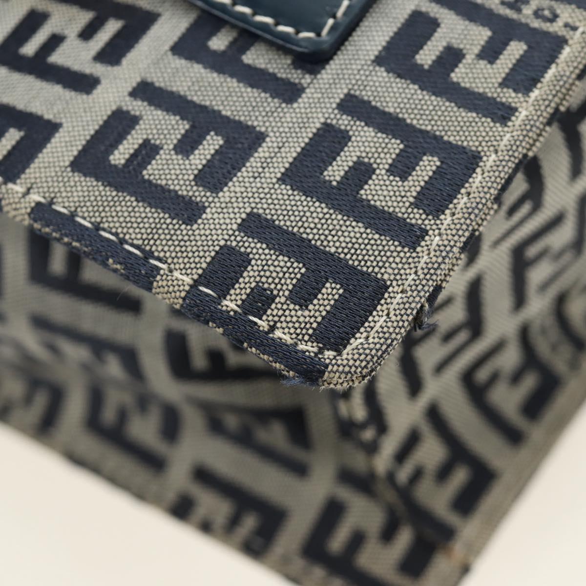 FENDI Zucchino Canvas Mamma Baguette Hand Bag Navy Silver Auth 189269V