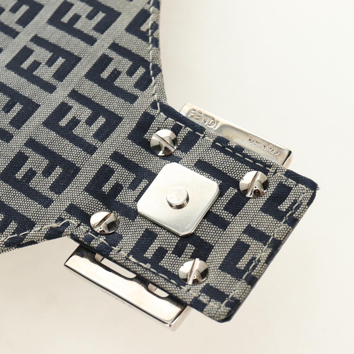 FENDI Zucchino Canvas Mamma Baguette Hand Bag Navy Silver Auth 189269V