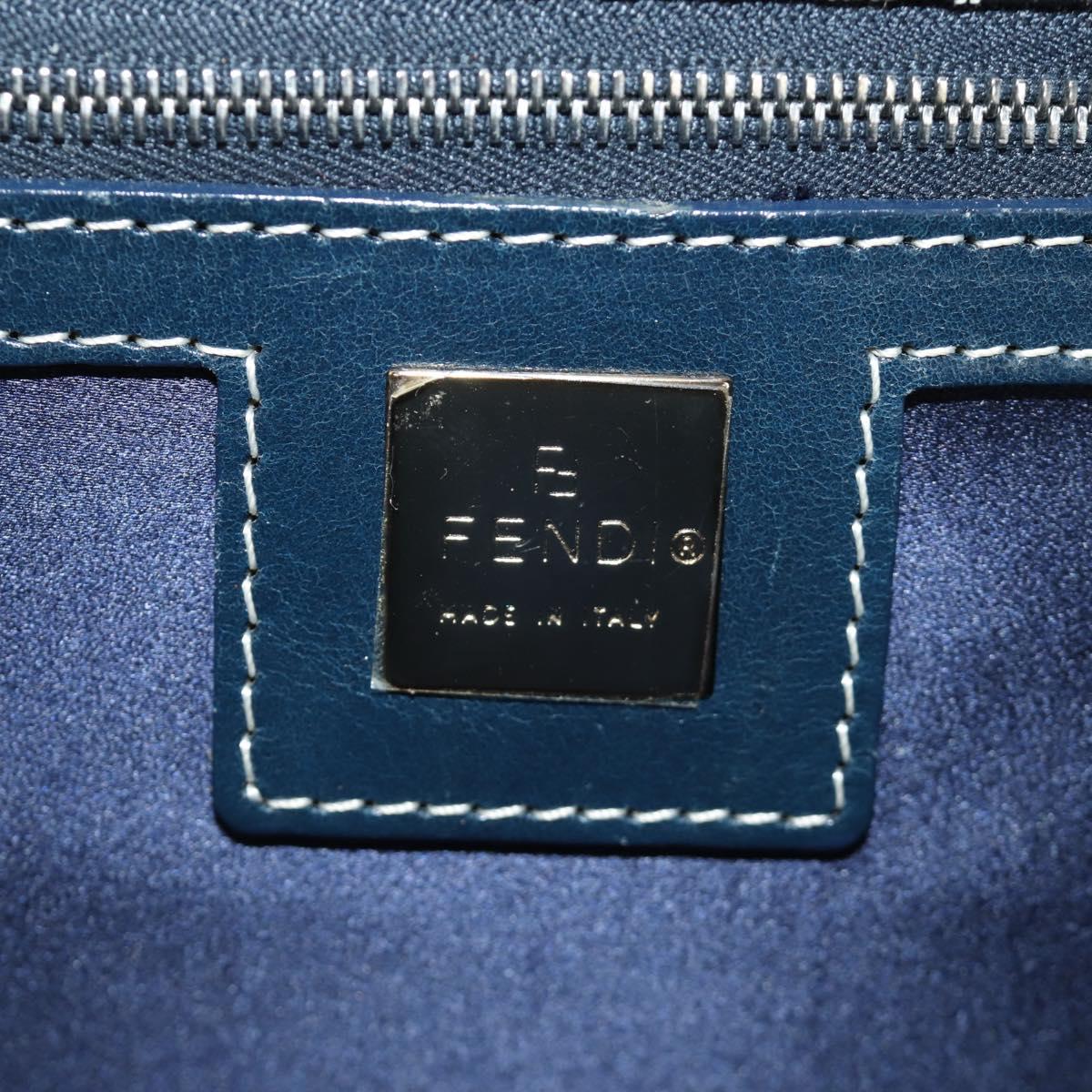 FENDI Zucchino Canvas Mamma Baguette Hand Bag Navy Silver Auth 189269V