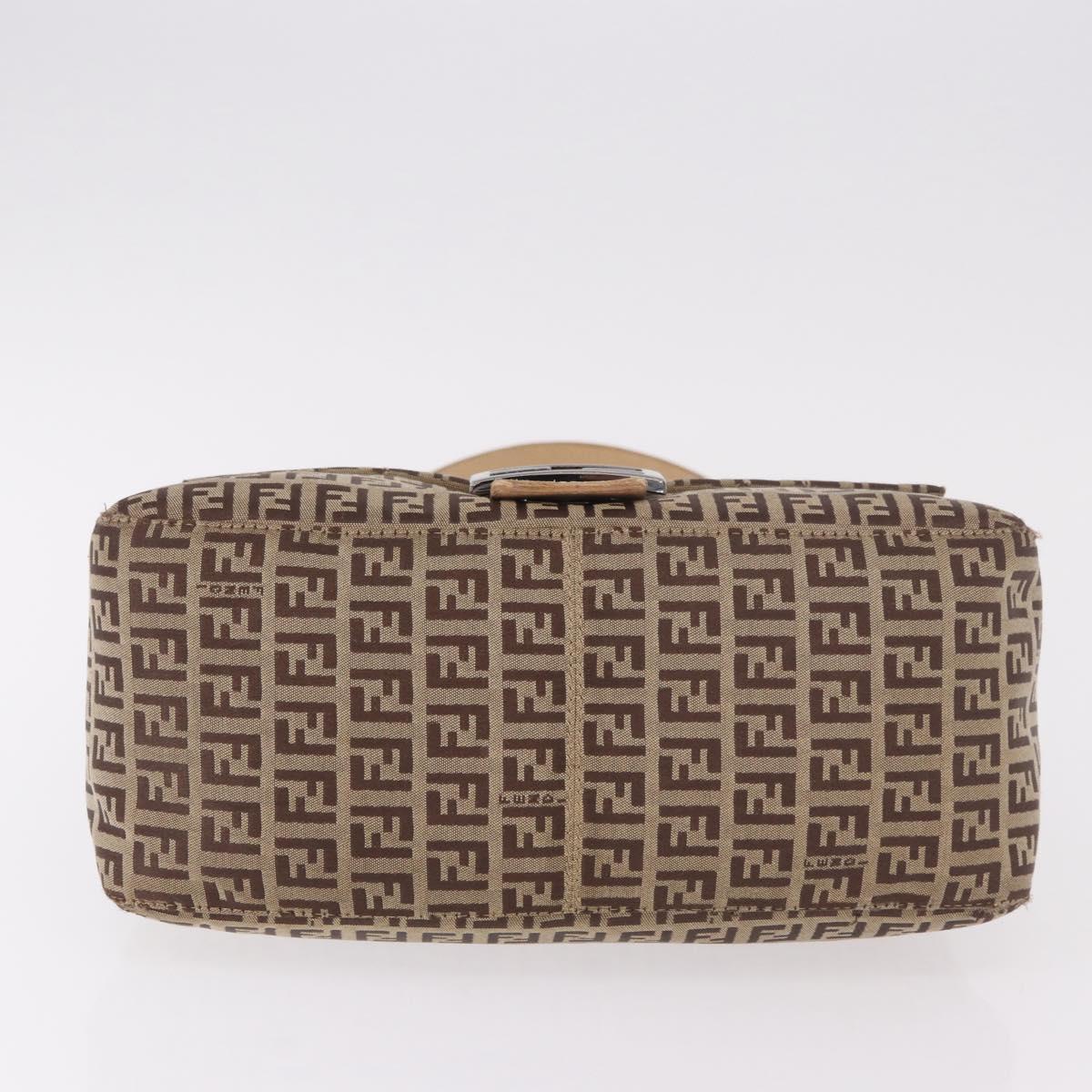 FENDI Zucchino Canvas Mamma Baguette Shoulder Bag Beige Silver Auth 189270A