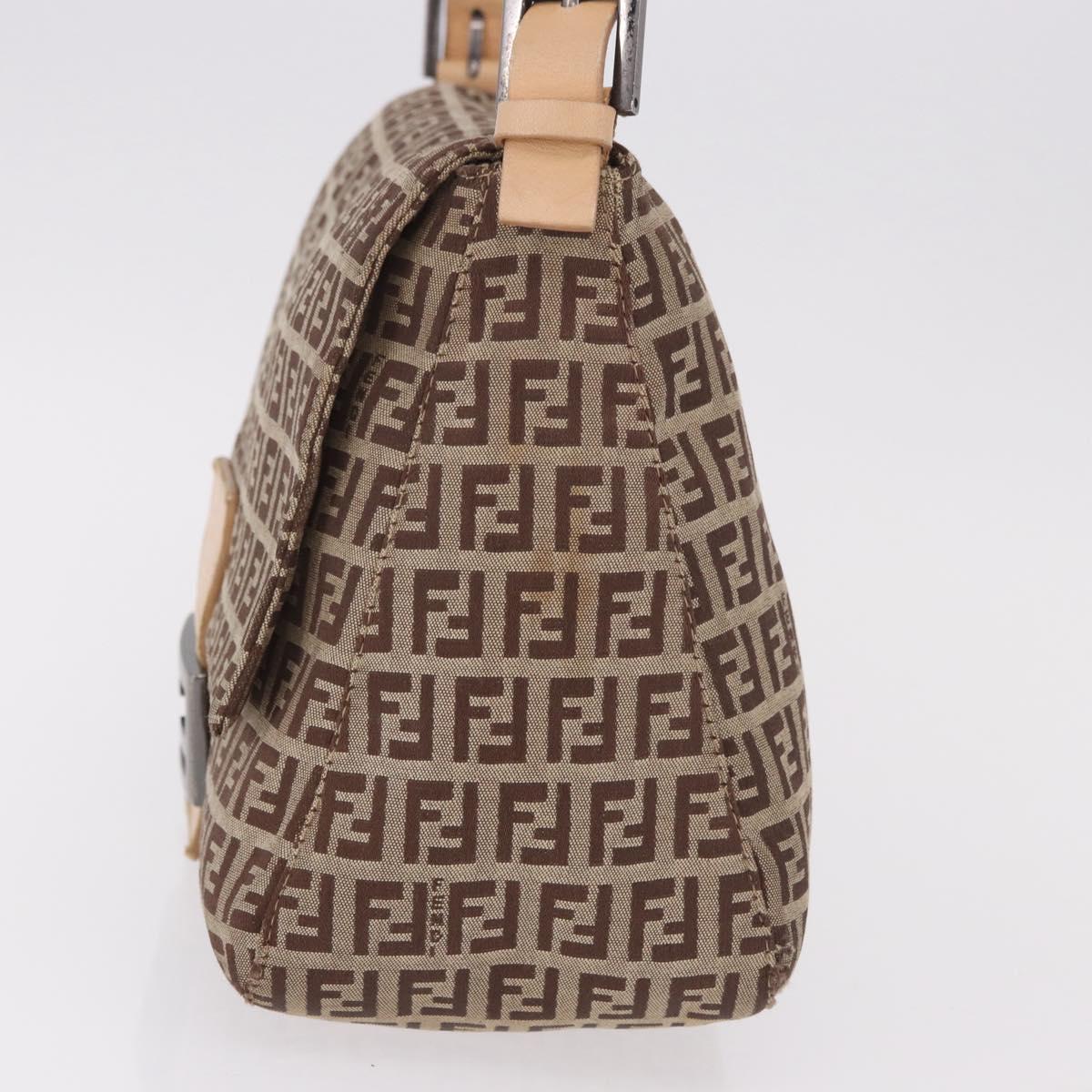 FENDI Zucchino Canvas Mamma Baguette Shoulder Bag Beige Silver Auth 189270A