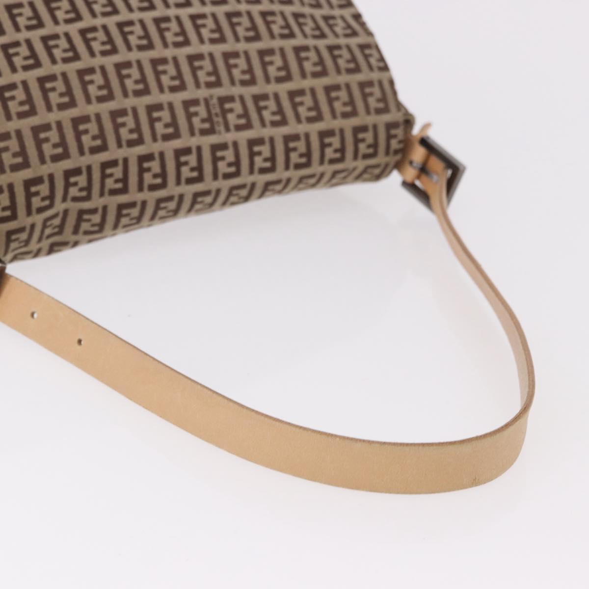 FENDI Zucchino Canvas Mamma Baguette Shoulder Bag Beige Silver Auth 189270A