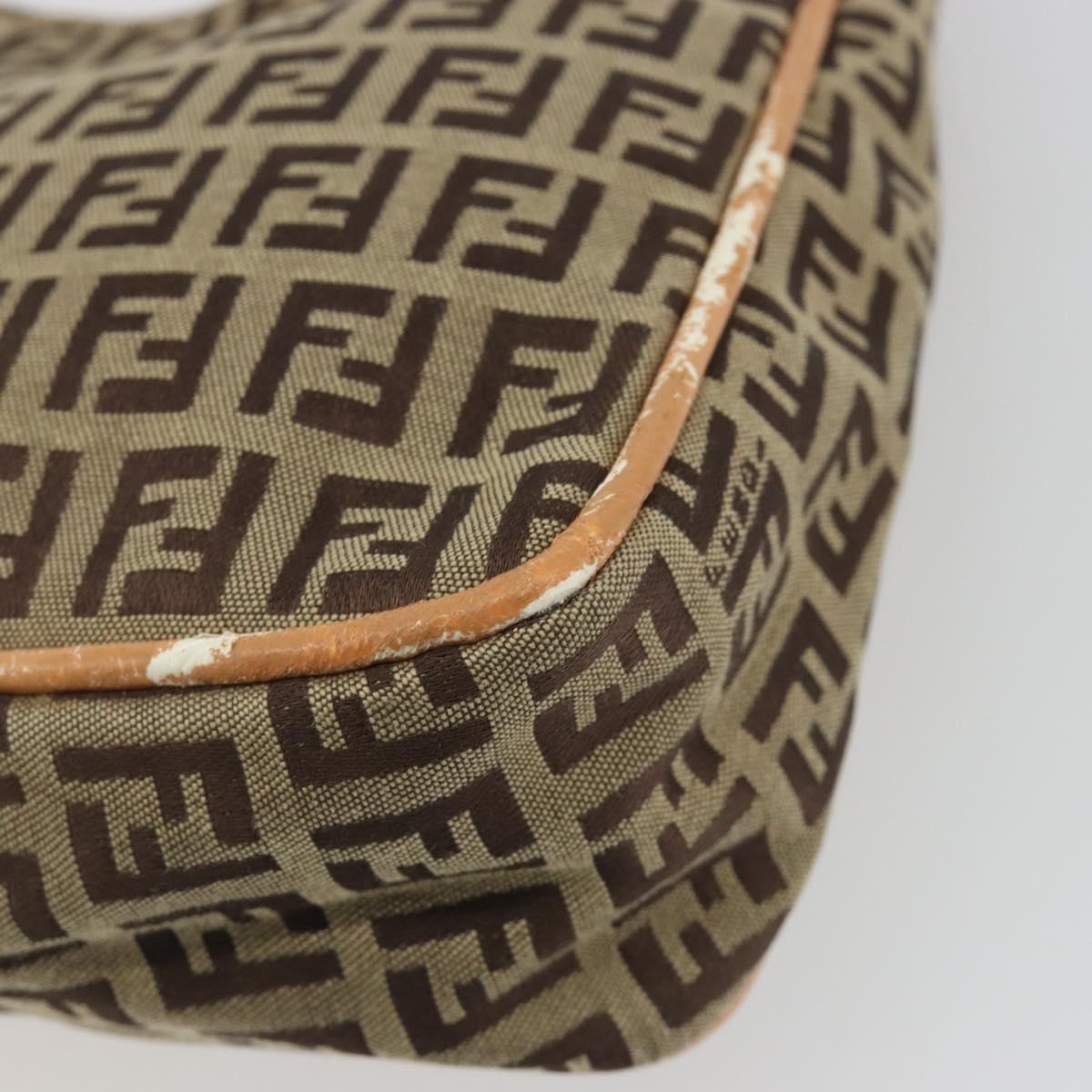 FENDI Zucchino Canvas Shoulder Bag Beige Auth 189271