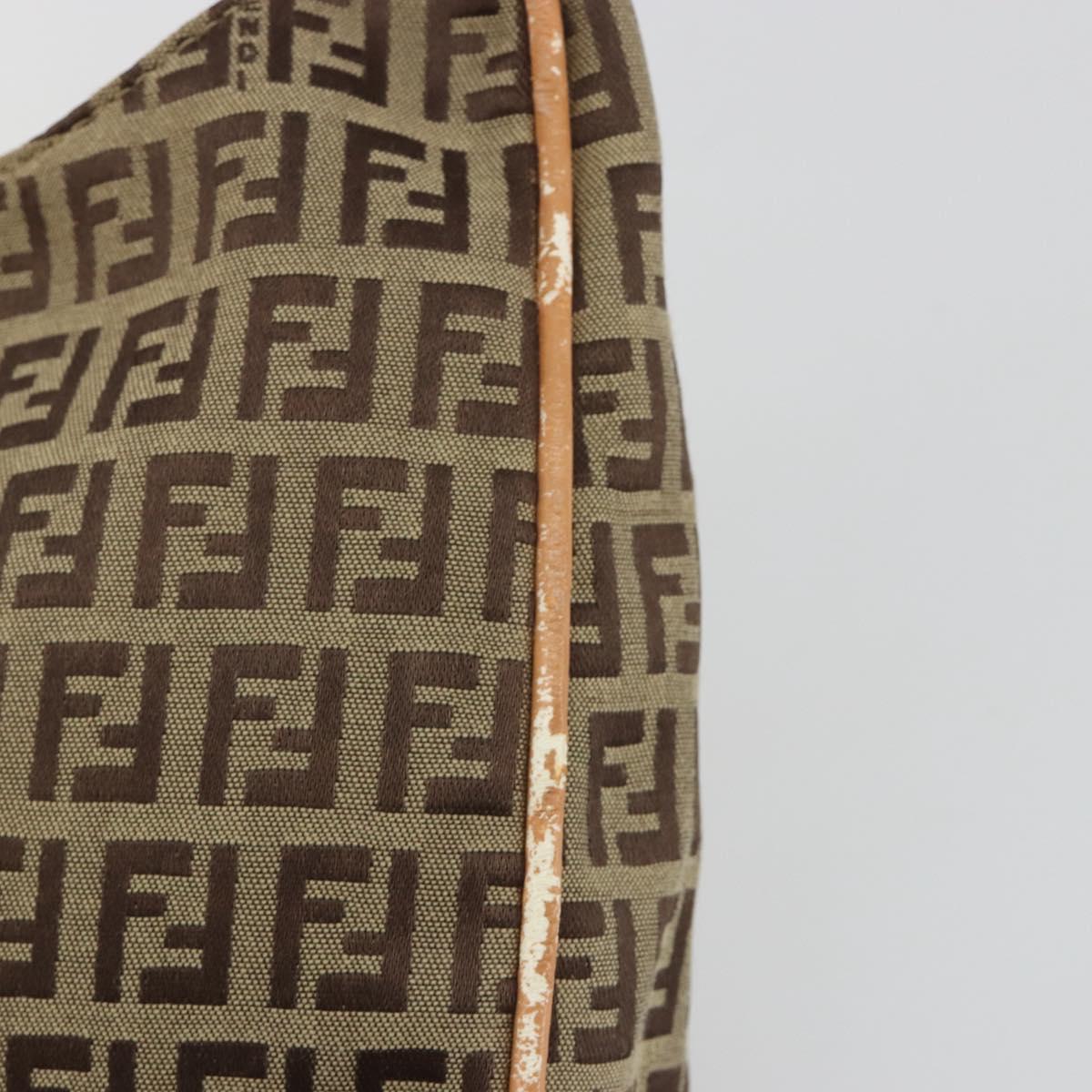 FENDI Zucchino Canvas Shoulder Bag Beige Auth 189271