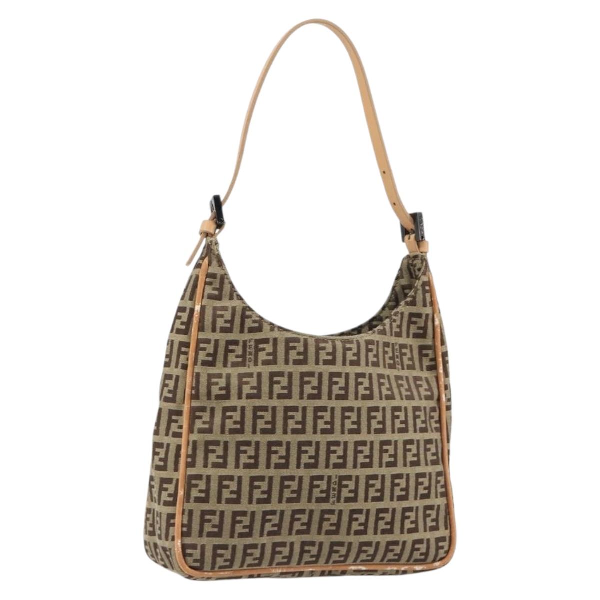 FENDI Zucchino Canvas Shoulder Bag Beige Auth 189271