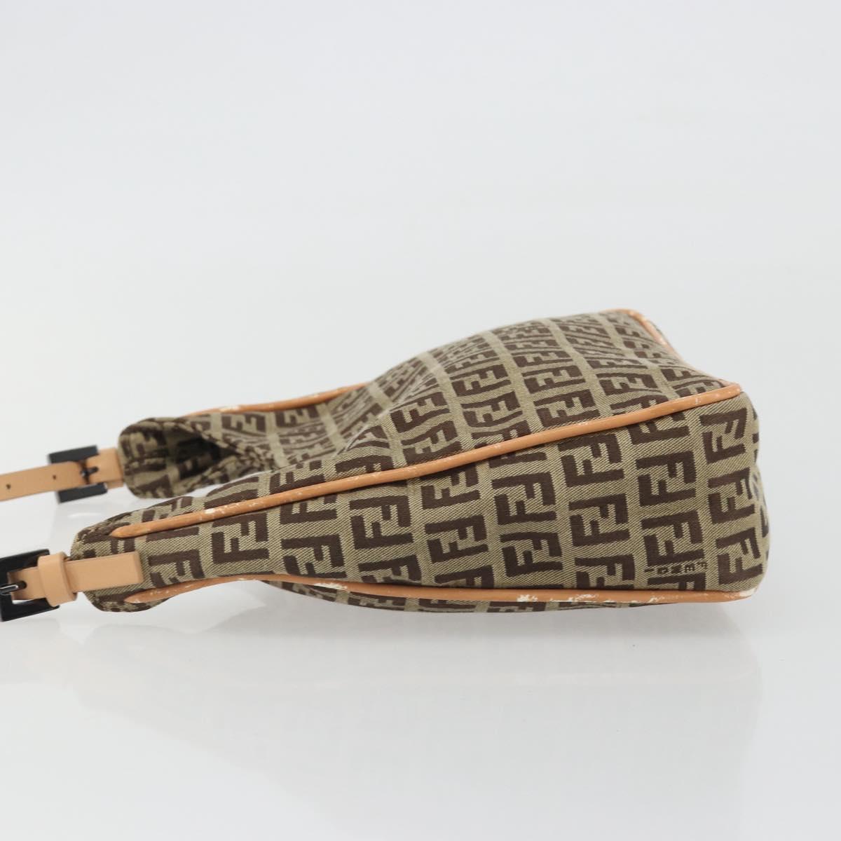 FENDI Zucchino Canvas Shoulder Bag Beige Auth 189271