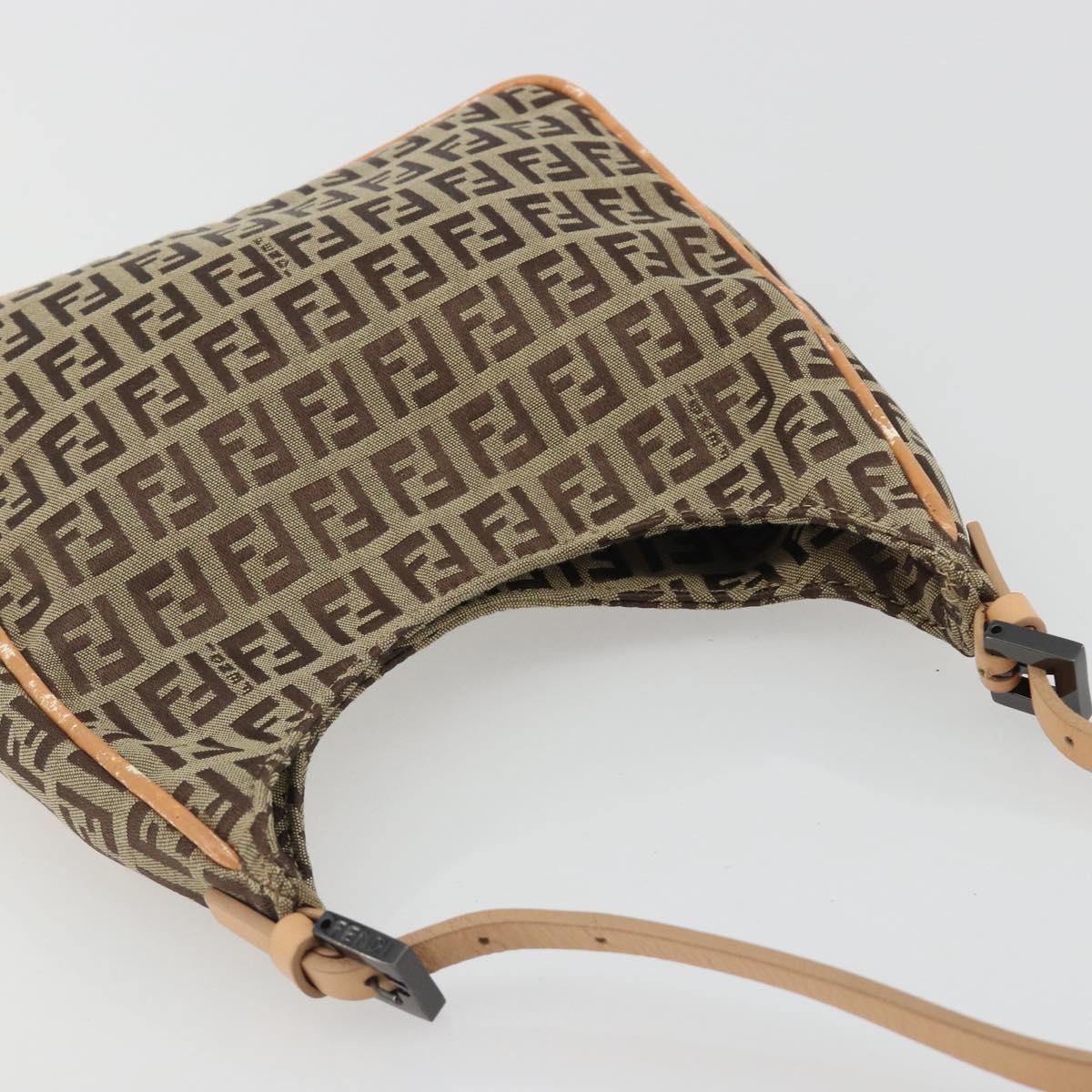 FENDI Zucchino Canvas Shoulder Bag Beige Auth 189271