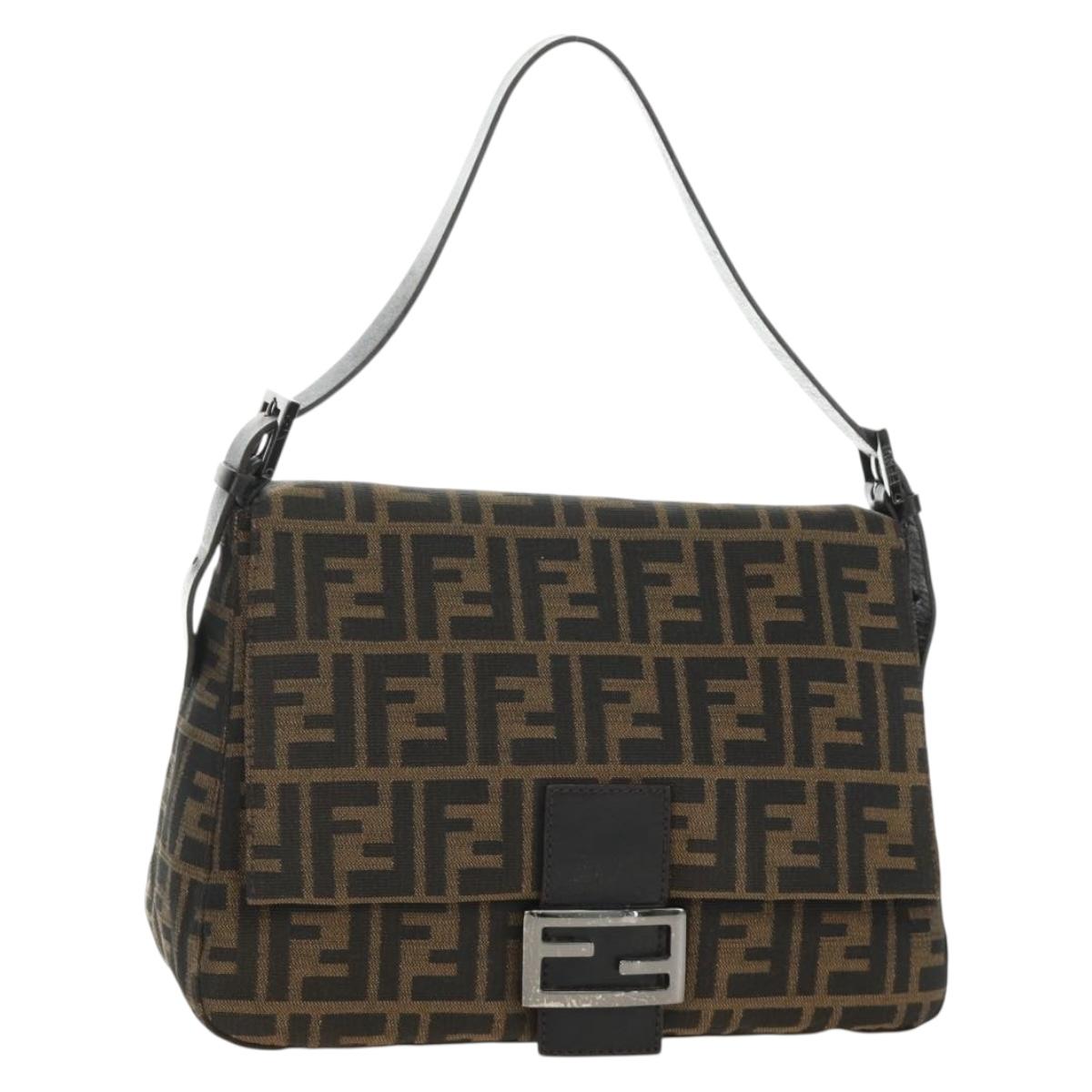 FENDI Zucca Canvas Mamma Baguette Shoulder Bag Black Brown Auth 189272V