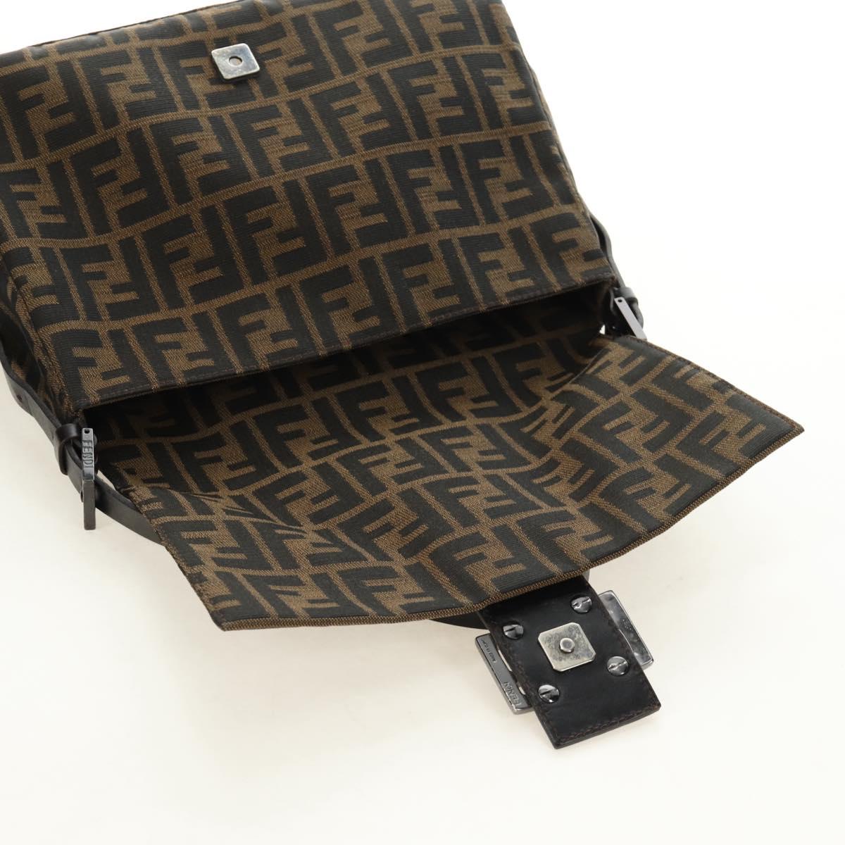 FENDI Zucca Canvas Mamma Baguette Shoulder Bag Black Brown Auth 189272V