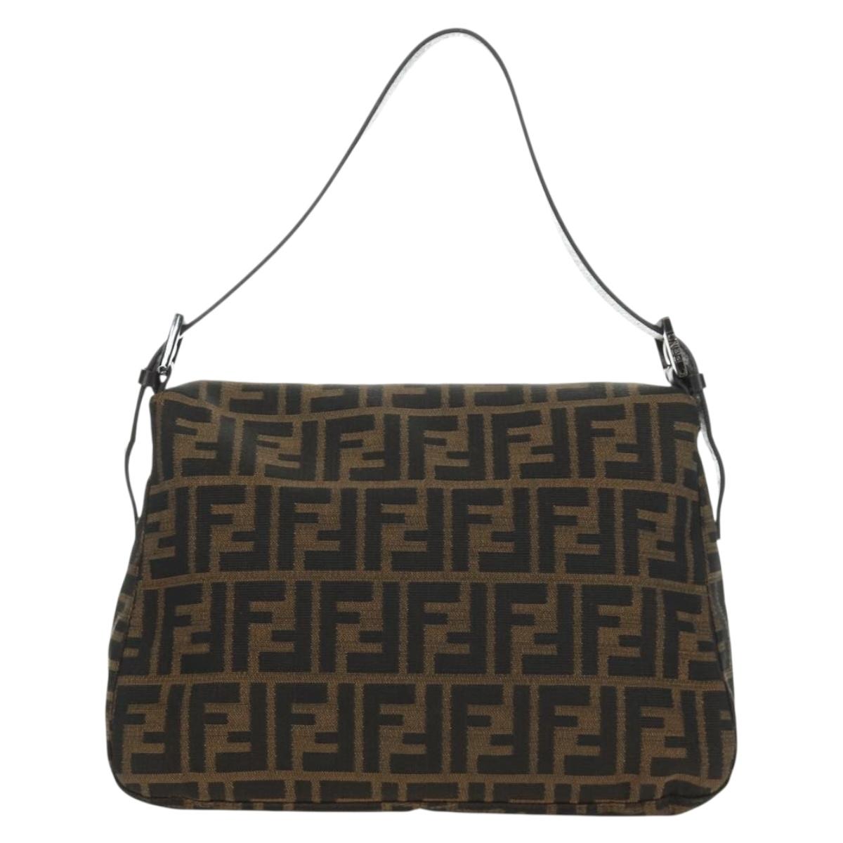 FENDI Zucca Canvas Mamma Baguette Shoulder Bag Black Brown Auth 189272V