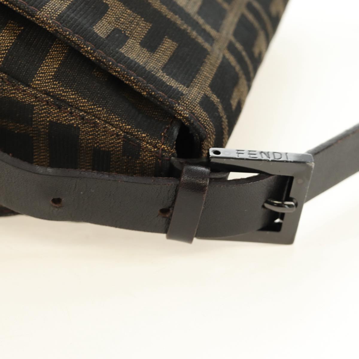 FENDI Zucca Canvas Mamma Baguette Shoulder Bag Black Brown Auth 189272V