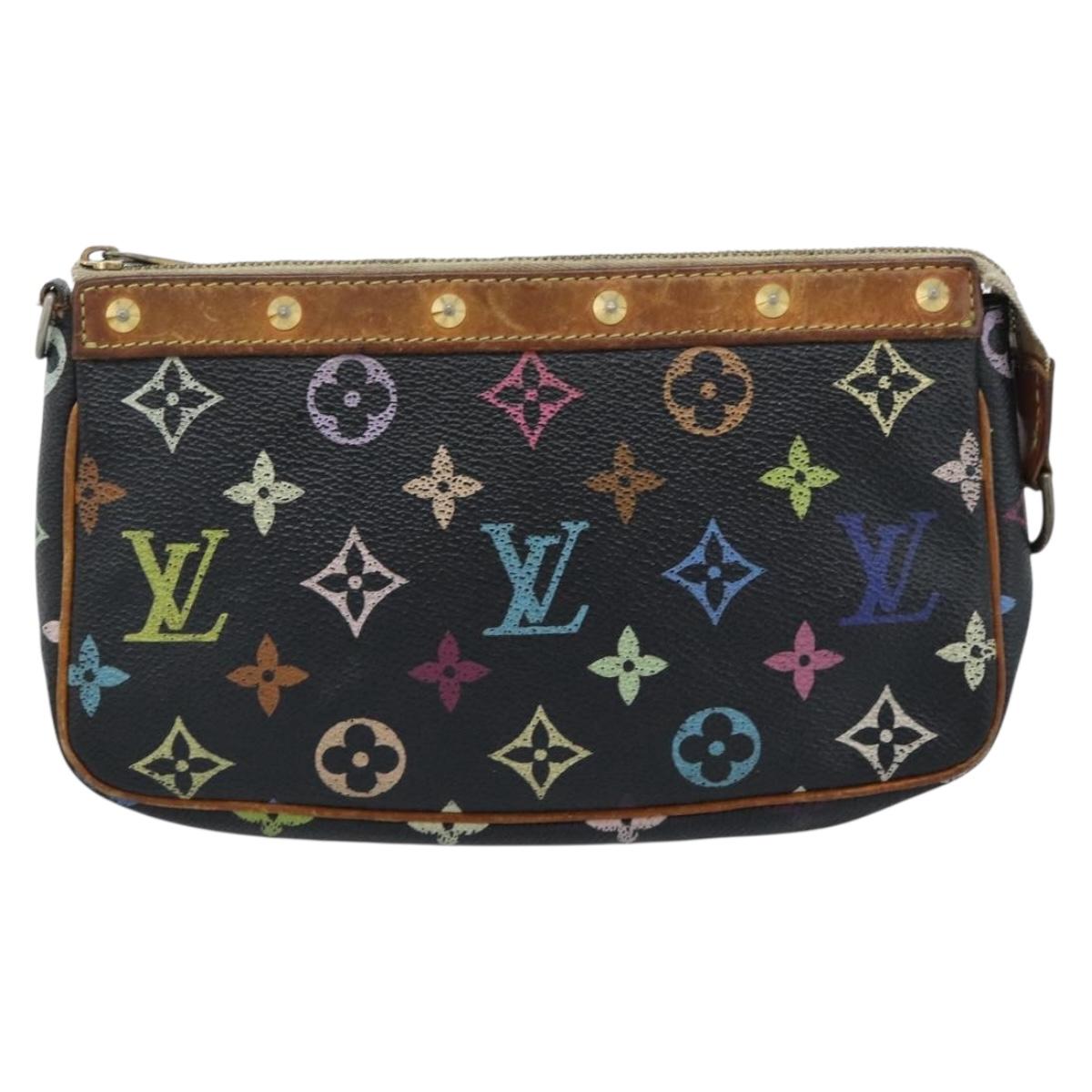 LOUIS VUITTON Multicolor Pochette Accessoires Pouch Black M92648 LV Auth 189291