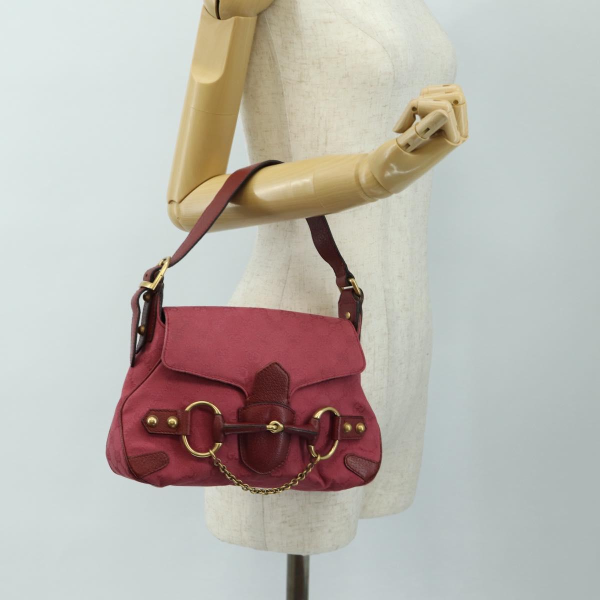 GUCCI GG Canvas Horsebit Hand Bag Pink Gold 120984 Auth 189295V