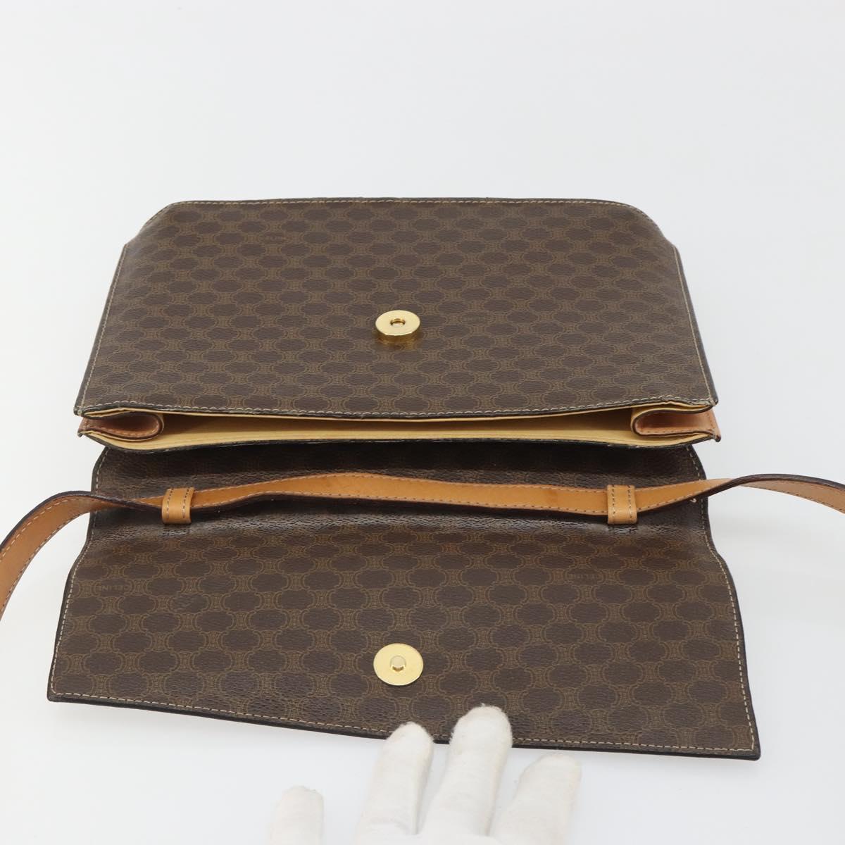 CELINE Macadam Canvas Medallion Shoulder Bag PVC Leather Brown Gold Auth 189300