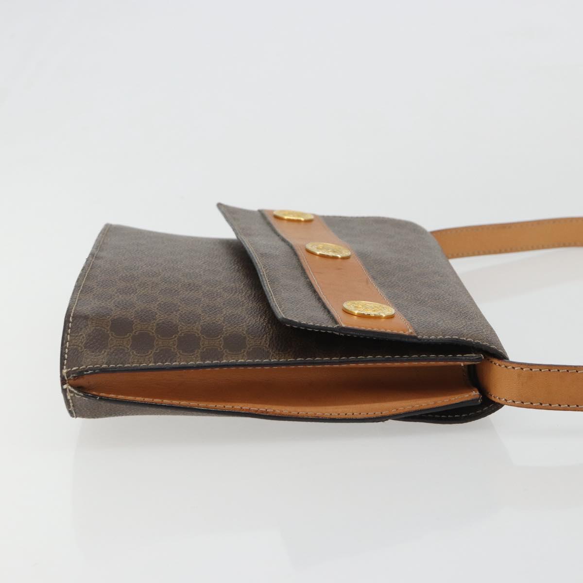CELINE Macadam Canvas Medallion Shoulder Bag PVC Leather Brown Gold Auth 189300