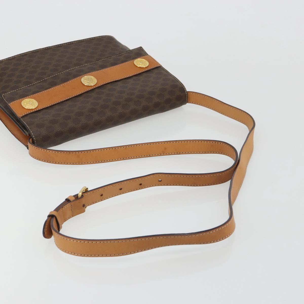 CELINE Macadam Canvas Medallion Shoulder Bag PVC Leather Brown Gold Auth 189300