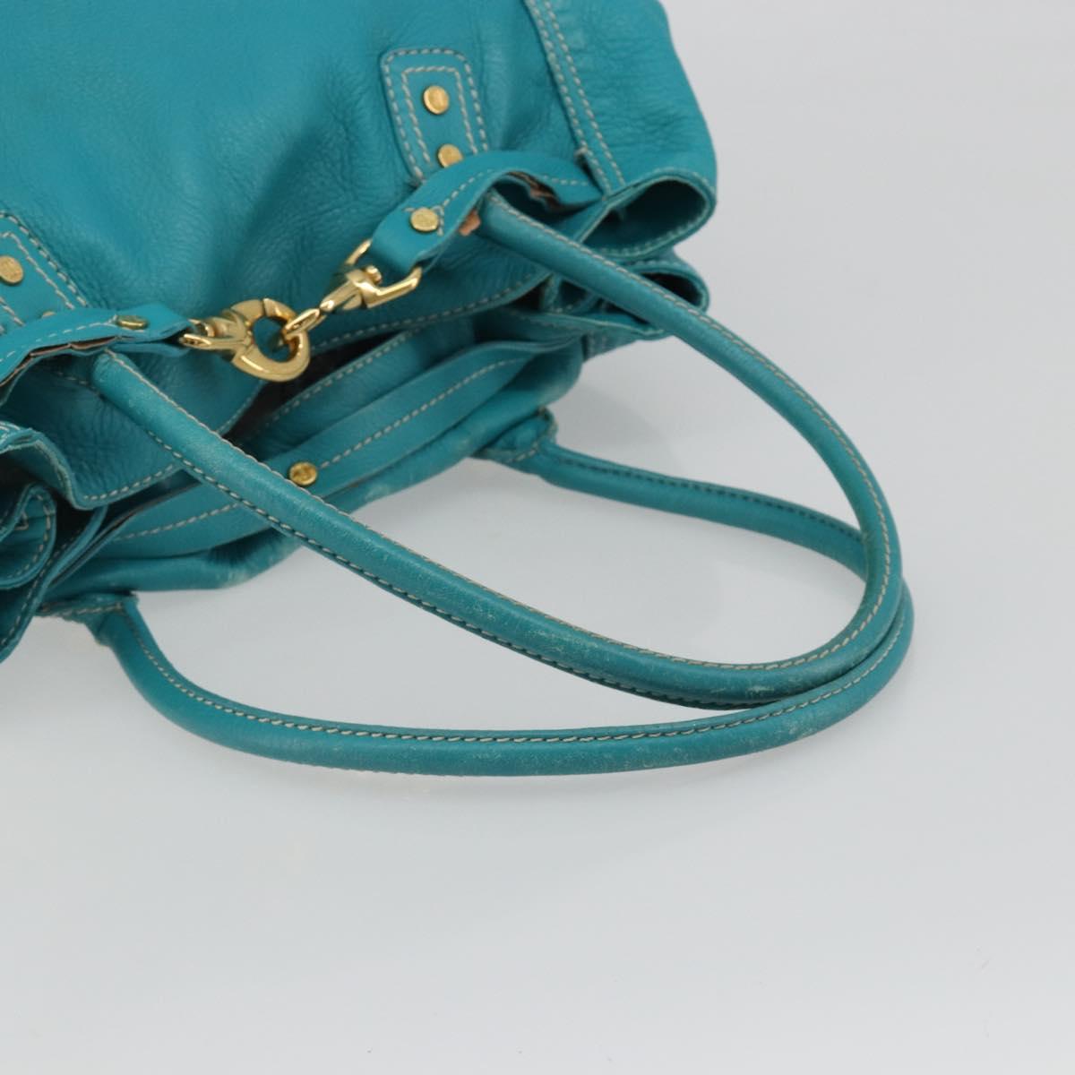 CELINE Tote Bag Leather Blue Gold Auth 189301