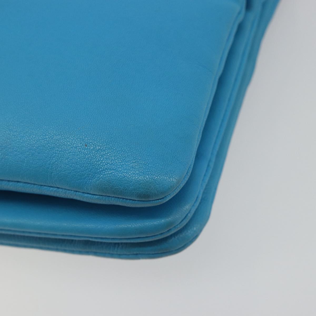 CELINE Trio Shoulder Bag Leather Light Blue Gold Auth 189302