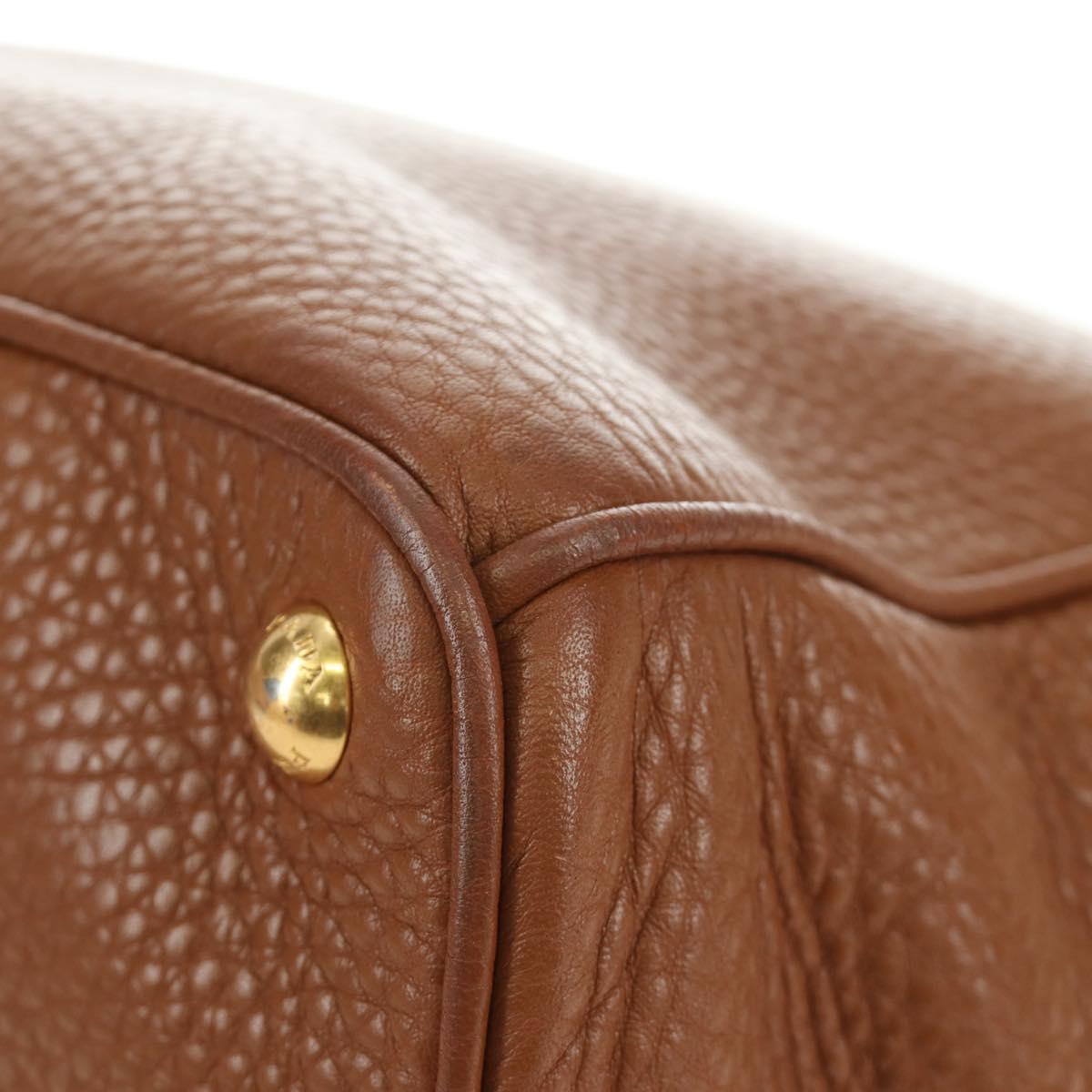 PRADA Hand Bag Vittero Dino Leather Brown Gold Auth 189305V