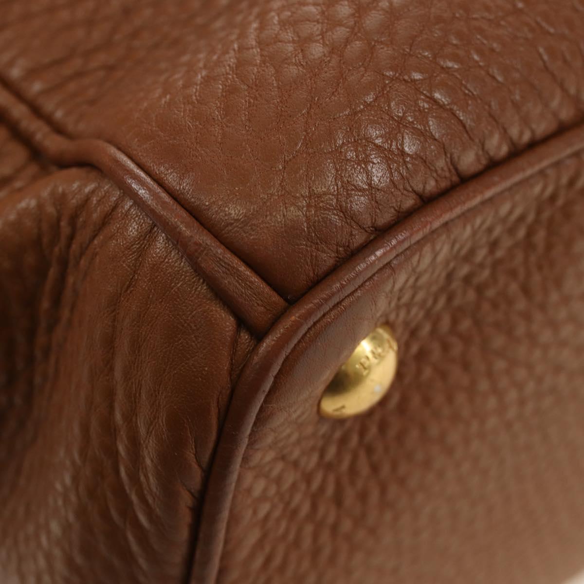 PRADA Hand Bag Vittero Dino Leather Brown Gold Auth 189305V