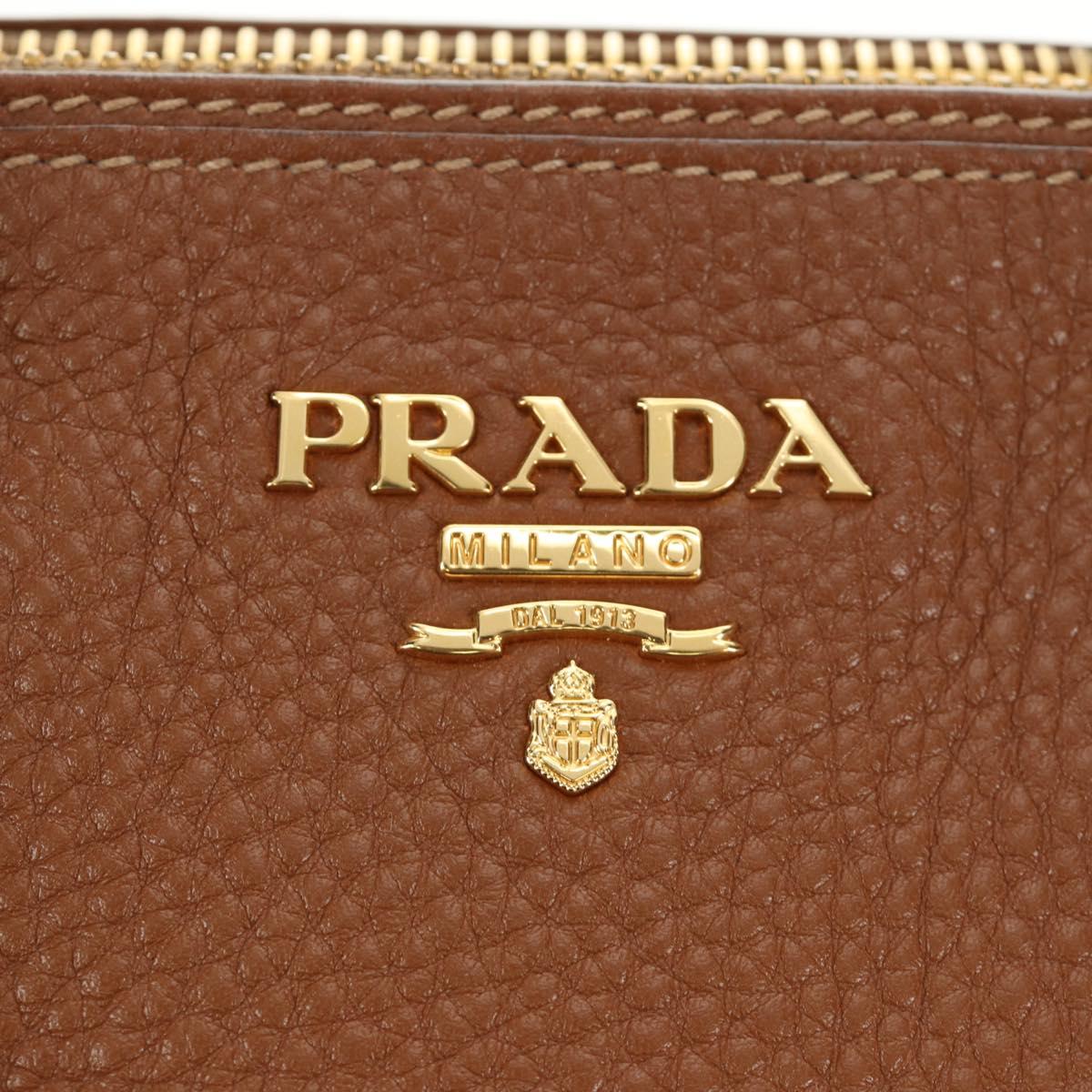 PRADA Hand Bag Vittero Dino Leather Brown Gold Auth 189305V