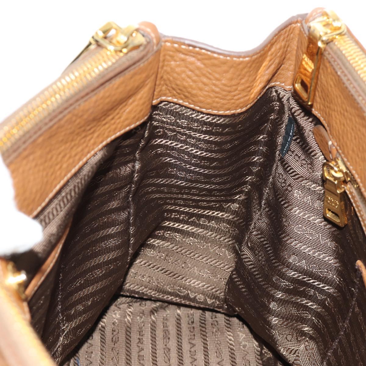 PRADA Hand Bag Vittero Dino Leather Brown Gold Auth 189305V