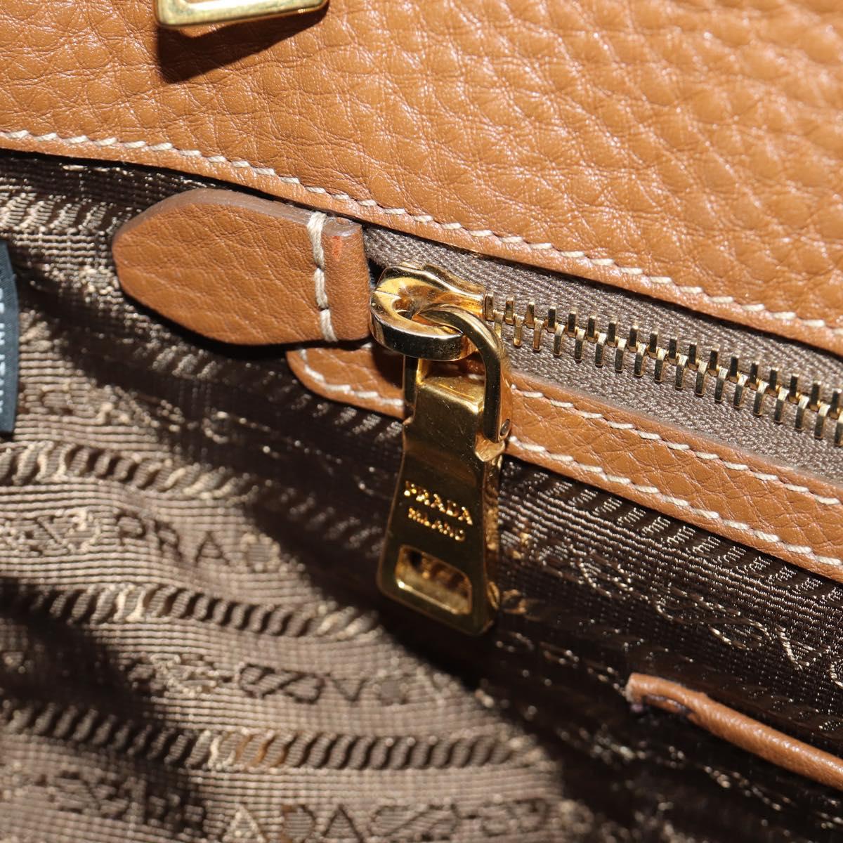 PRADA Hand Bag Vittero Dino Leather Brown Gold Auth 189305V