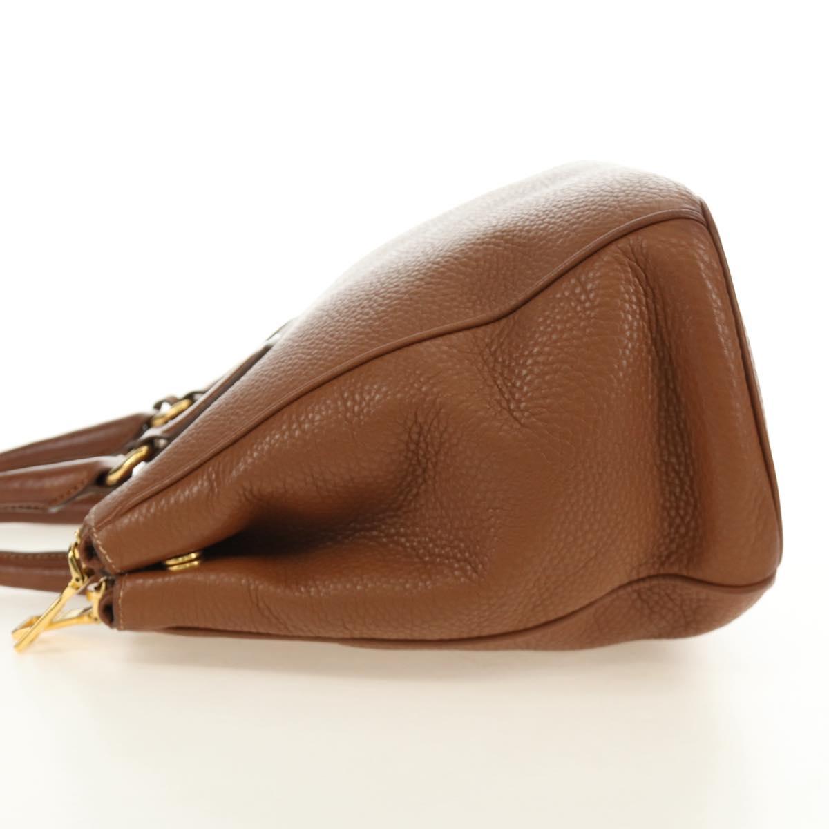 PRADA Hand Bag Vittero Dino Leather Brown Gold Auth 189305V