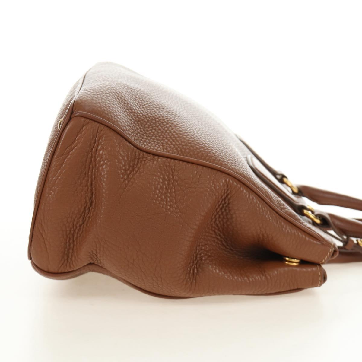 PRADA Hand Bag Vittero Dino Leather Brown Gold Auth 189305V