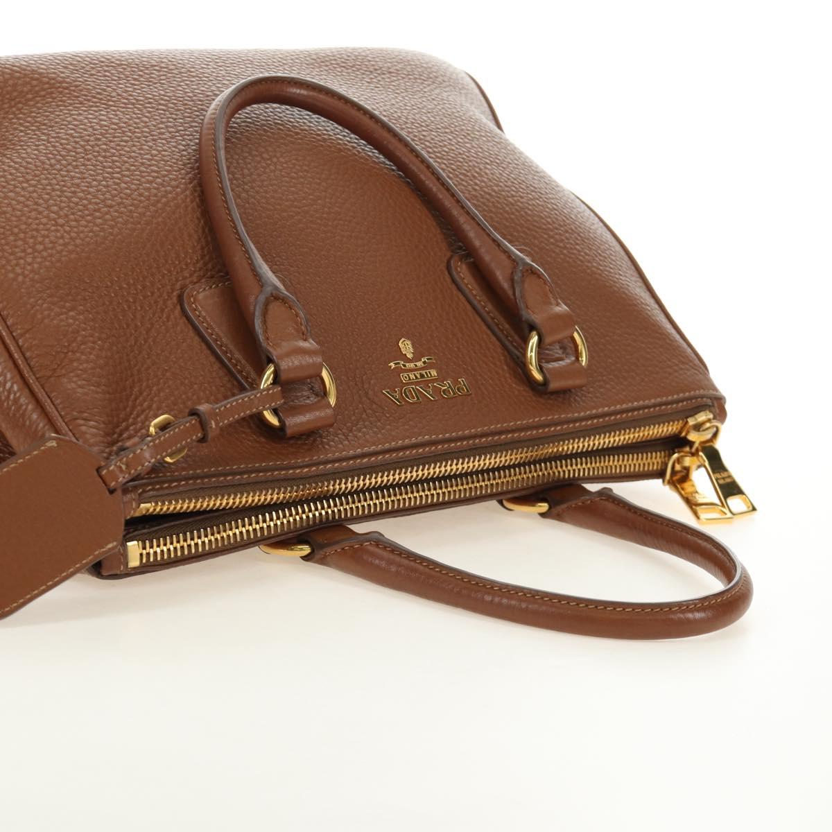 PRADA Hand Bag Vittero Dino Leather Brown Gold Auth 189305V