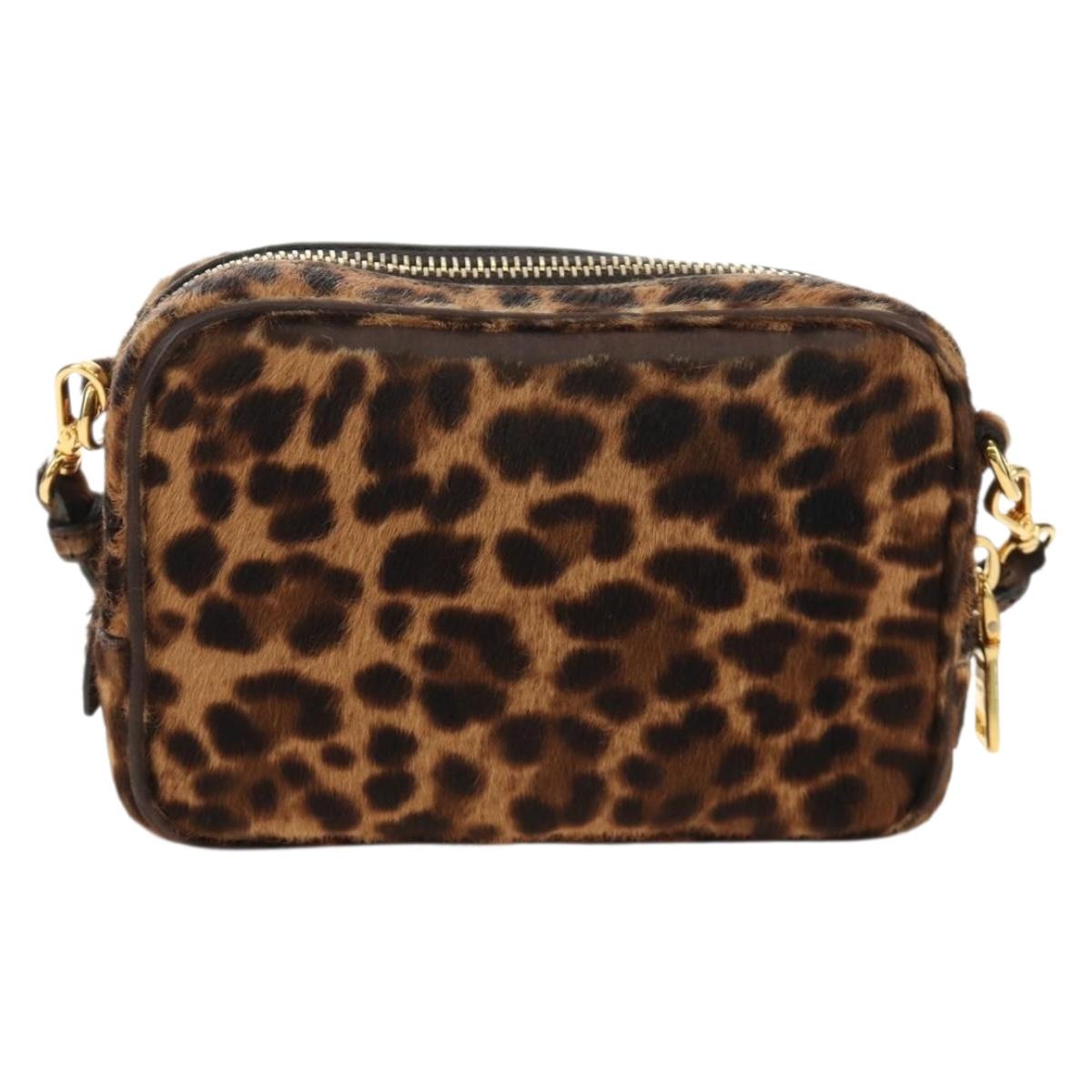 PRADA Shoulder Bag Harako Leather Brown Gold Auth 189306V