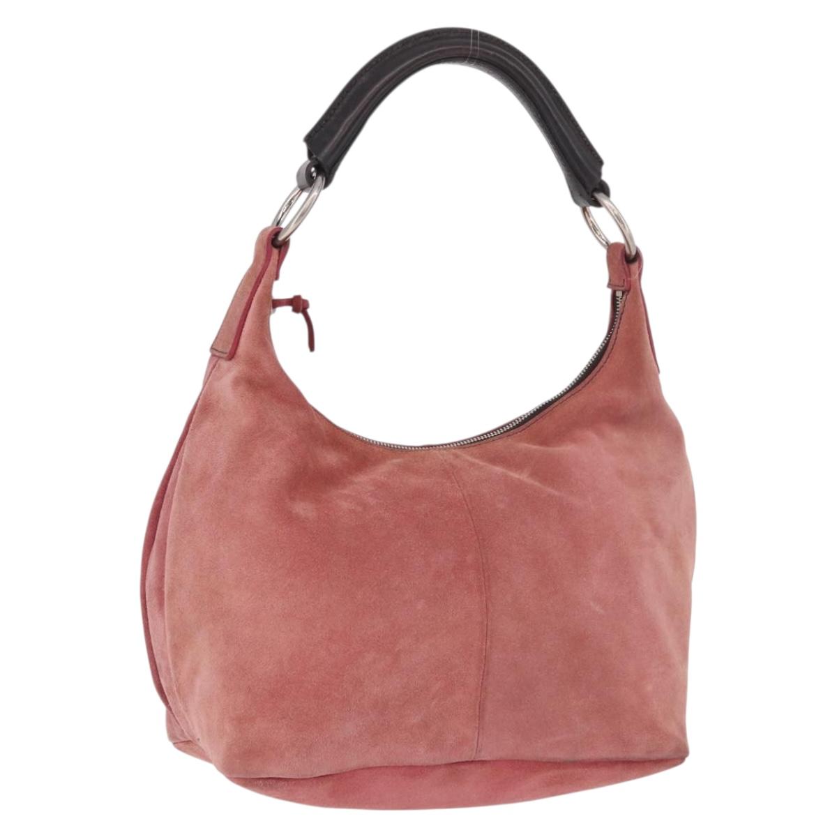 Miu Miu Shoulder Bag Suede Pink Silver Auth 189307