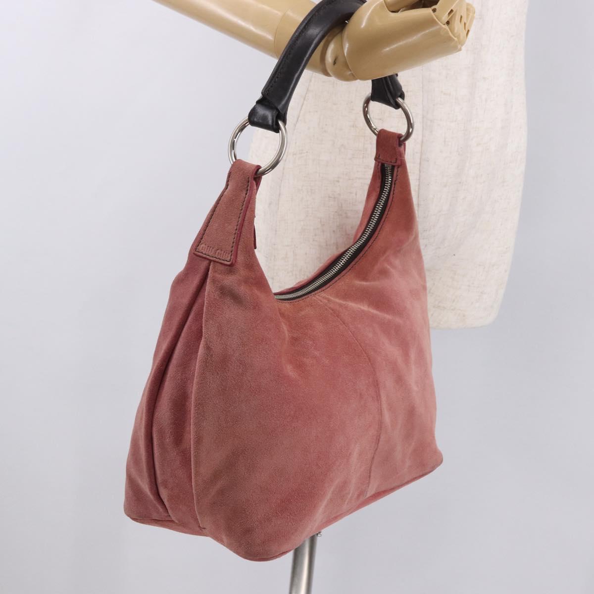 Miu Miu Shoulder Bag Suede Pink Silver Auth 189307