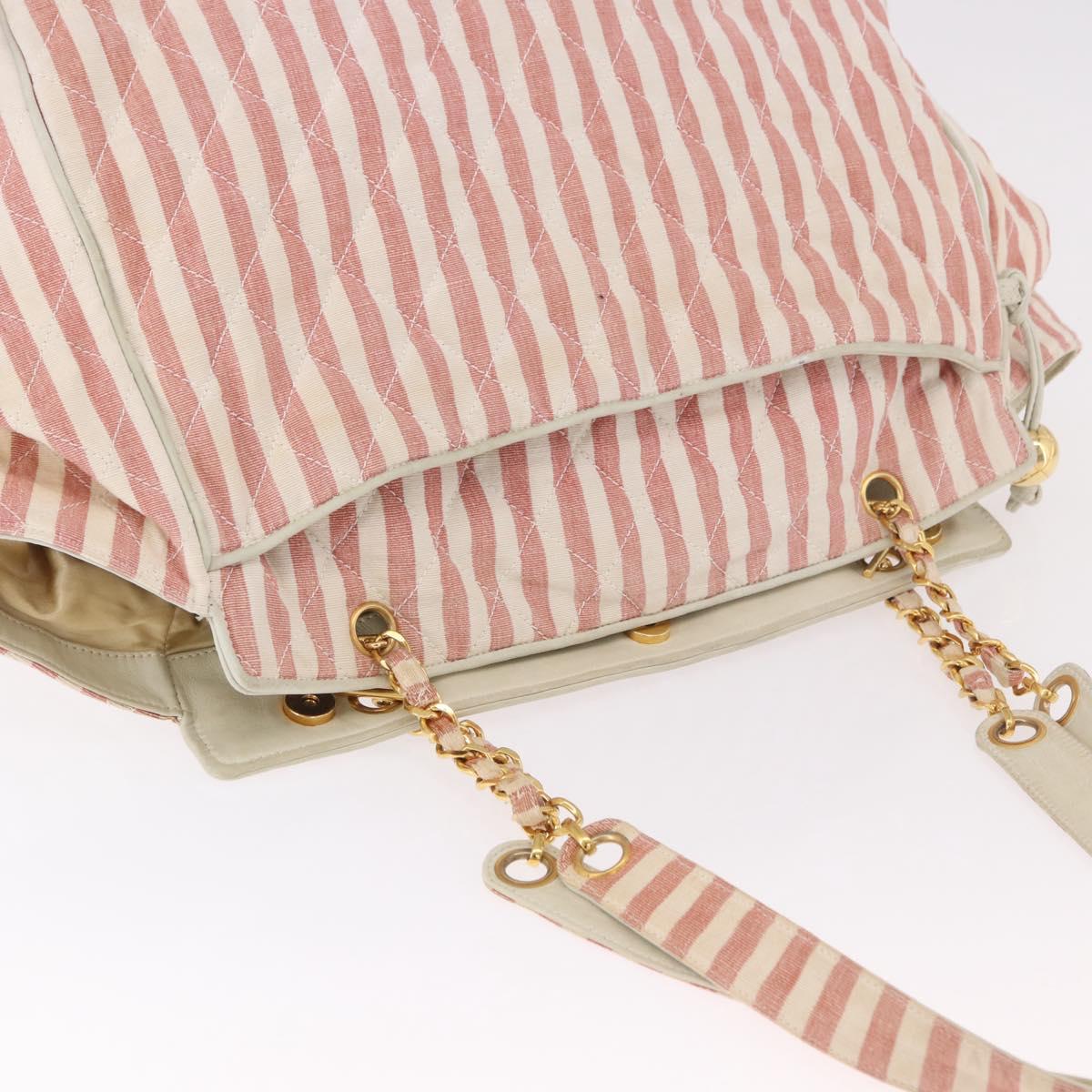 CHANEL Matelasse Shoulder Bag Canvas Pink Gold CC Auth 189308