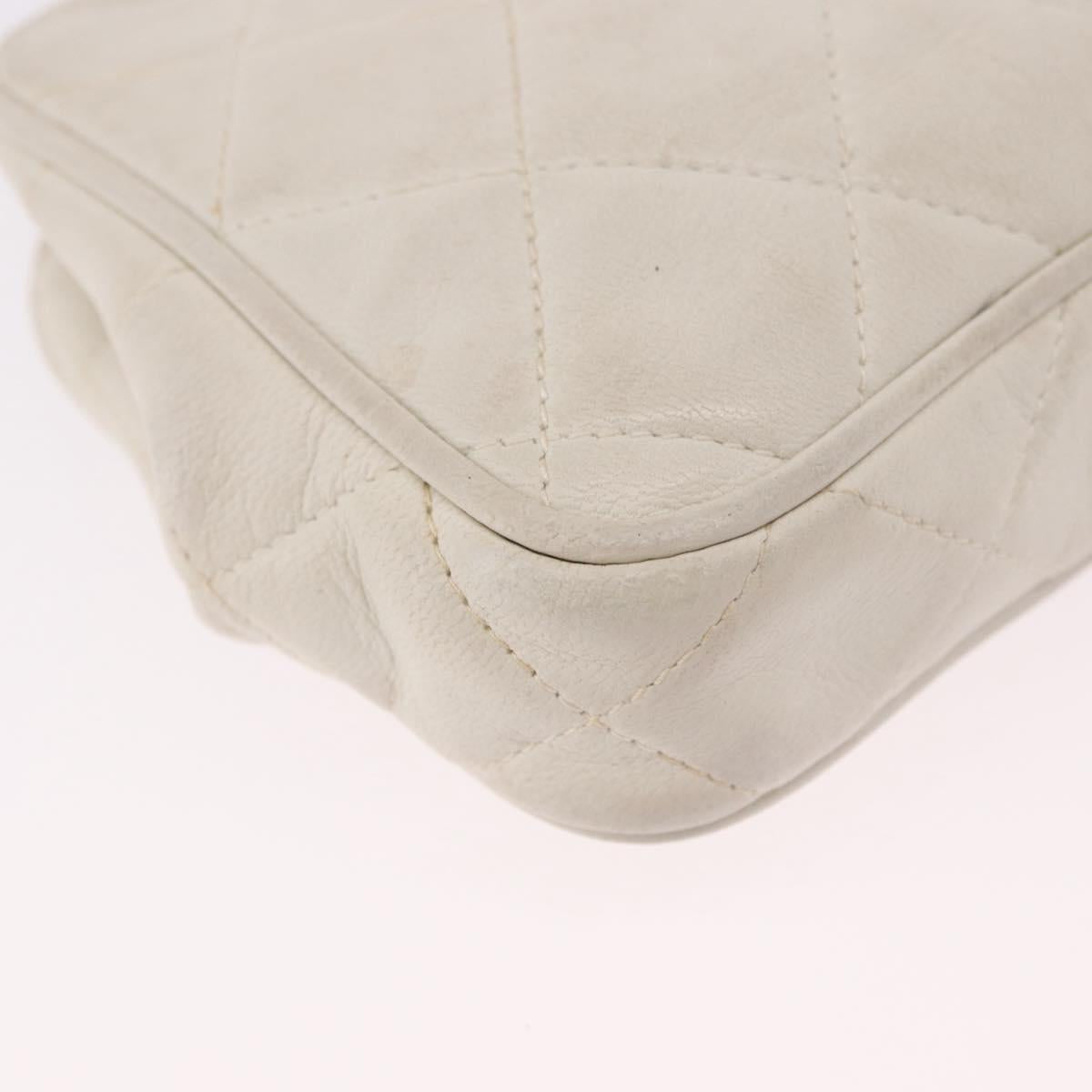 CHANEL Chain Belt Waist Bag Lamb Skin White Gold CC Auth 189310A