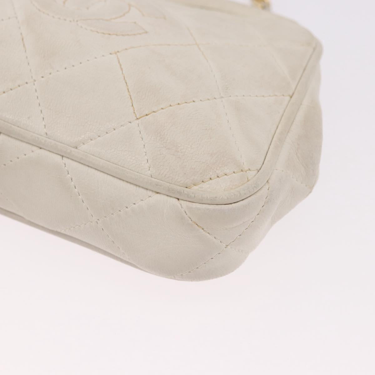 CHANEL Chain Belt Waist Bag Lamb Skin White Gold CC Auth 189310A